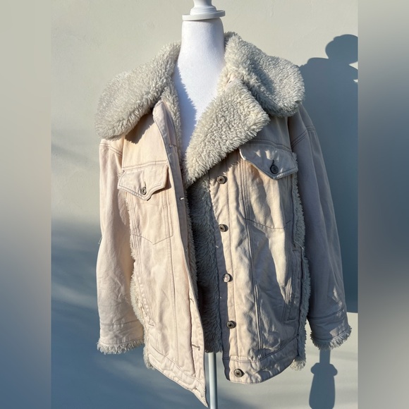 We The Free Holly Cozy Denim Cream Jacket SZ S - Picture 5 of 9